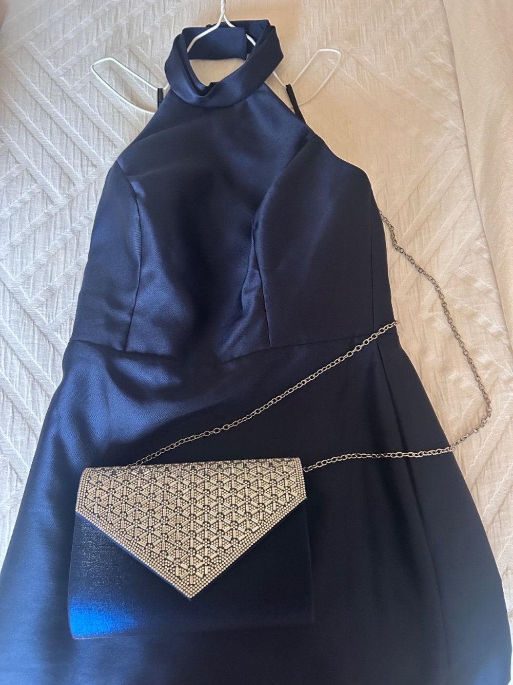 Alfred Sung Navy Halter Satin Trumpet Gown Size 6 - Picture 4 of 5